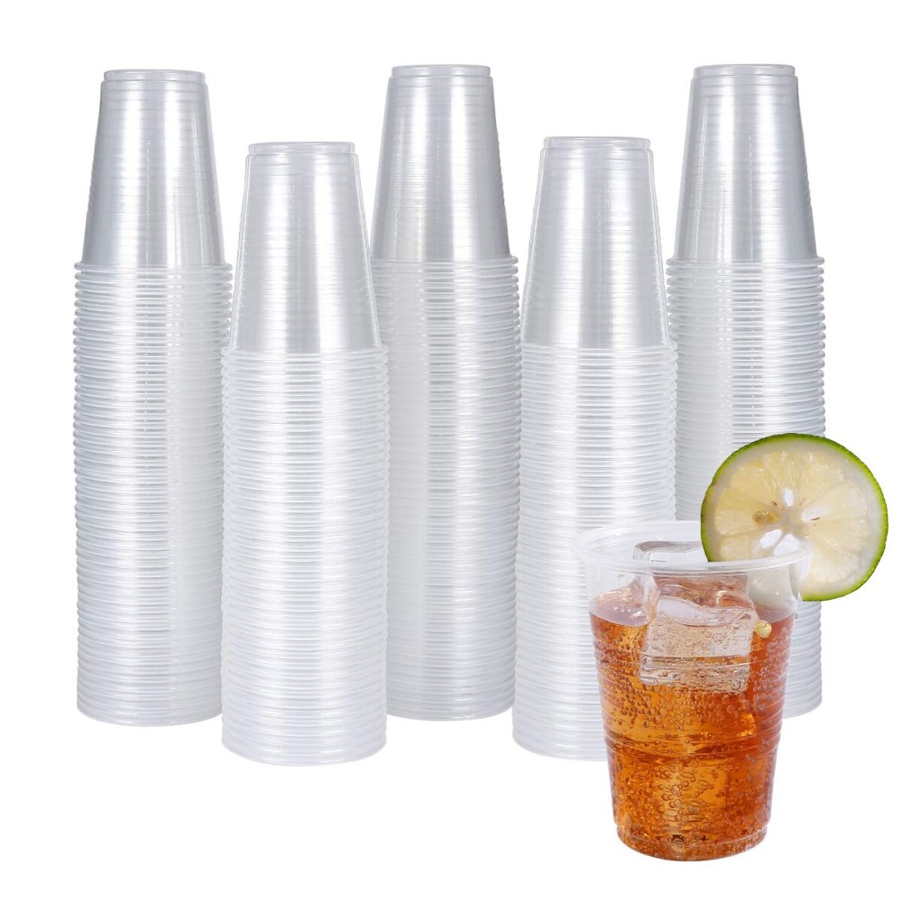 Turbo Bee 300 Pack 9oz Clear Plastic CupsDisposable Mouthwash Cups, Ideal for Whiskey, Drinking Tasting, Food Samples