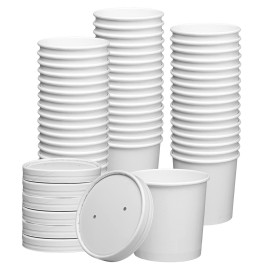 GUSTO [12 oz. - 50 Count White Paper Food Containers with Vented Lids - To Go Hot Soup Bowls, Disposable Ice Cream Cups, Ideal for Hot and Cold Foods - (Formerly Comfy Package)