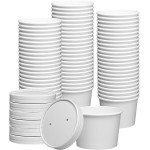 GUSTO [8 oz. - 50 Count White Paper Food Containers with Vented Lids - To Go Hot Soup Bowls, Disposable Ice Cream Cups, Ideal for Hot and Cold Foods - (Formerly Comfy Package)