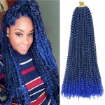 Ubeleco Long Passion Twist Hair,24 Inch Water Wave Crochet Hair Passion Twist Crochet Hair for Women Ombre Blue Bohemian Synthetic Curly Braiding Hair Extensions (24 Inch (Pack of 7),1B/Blue)