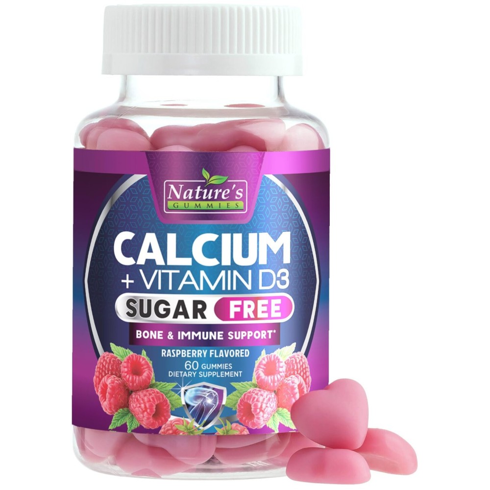 Calcium Supplement Gummies - Sugar Free Calcium Gummy with 400 IU Vitamin D3 for Best Absorption - Supports Immune Health, Bones & Teeth - Nature\'s Calcium Chews for Women & Men - 120 Gummies