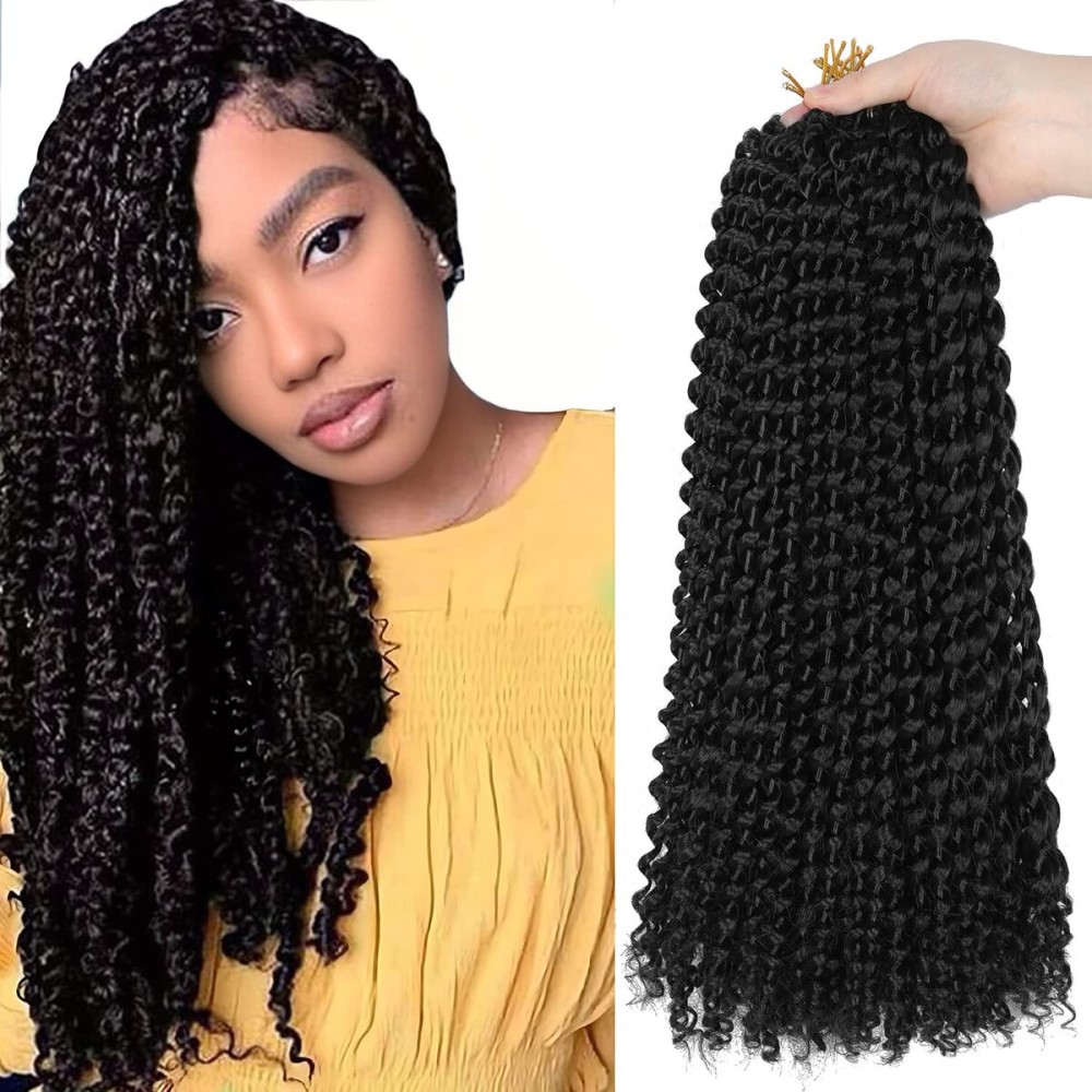 Ubeleco Short Passion Twist Hair 14 Inch 154 Strands Water Wave Crochet Hair 7 Packs Passion Twist Crochet Hair for Black Women Spring Twists Curly Braiding Hair Extensions (14 Inch,1B)