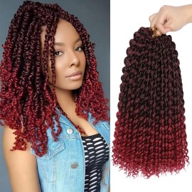 Short Passion Twist Hair,10 Inch Water Wave Crochet Hair For Women Passion Twist Crochet Hair Ombre Burgundy Passion Twists Braiding Hair Synthetic Curly Braiding Hair (10 Inch (Pack of 7),1B/Bug)