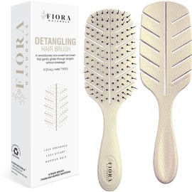 Detangler Brush by Fiora Naturals - 100% Bio-Friendly Detangling brush w/Ultra-Soft Bristles - Glide Through Tangles with Ease - For Curly, Fine, Black Natural, Women, Men, Kids - Dry and Wet Hair