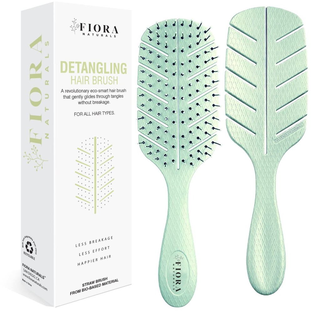 Detangler Brush by Fiora Naturals - 100% Bio-Friendly Detangling brush w/Ultra-Soft Bristles - Glide Through Tangles with Ease - For Curly, Fine, Black Natural, Women, Men, Kids - Dry and Wet Hair
