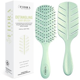 Detangler Brush by Fiora Naturals - 100% Bio-Friendly Detangling brush w/Ultra-Soft Bristles - Glide Through Tangles with Ease - For Curly, Fine, Black Natural, Women, Men, Kids - Dry and Wet Hair