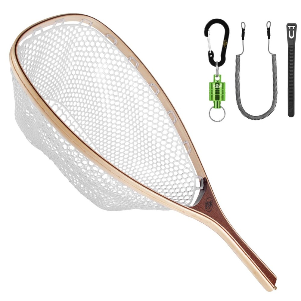 SF Fly Fishing Landing Soft Rubber Mesh Trout Catch and Release Net with Black Magnetic Net Release Combo Kit (Clear A Combo Small Holes)