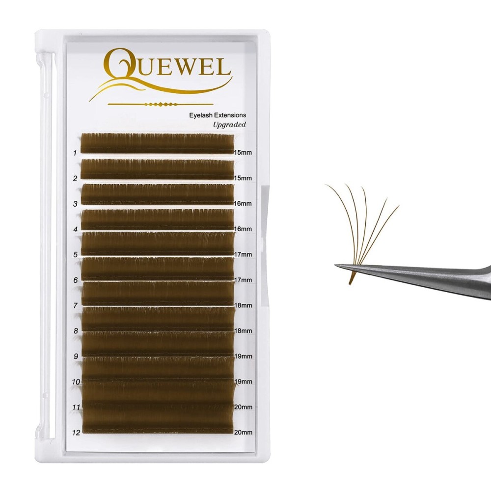 QUEWEL Volume Lash Extensions 0.07mm D Curl 15-20mm Brown QUEWEL Volume Eyelash ExtensionsD Curl Easy Fan Lashes 2D-20D Self Fanning Lashes Color Lash Extensions (Brown 0.07 D 15-20mm)