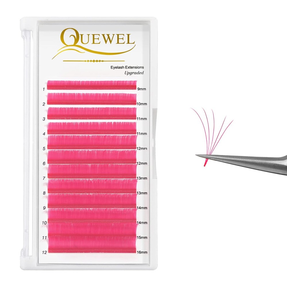 QUEWEL Colored Lashes Extensions .07 D Curl Easy Fan Volume Lashes Pink Volume Lash Extensions 9-16mm Mixed Lash Tray Self Fanning 2D-10D Eyelash Extensions(Pink 0.07 D 9-16mm)