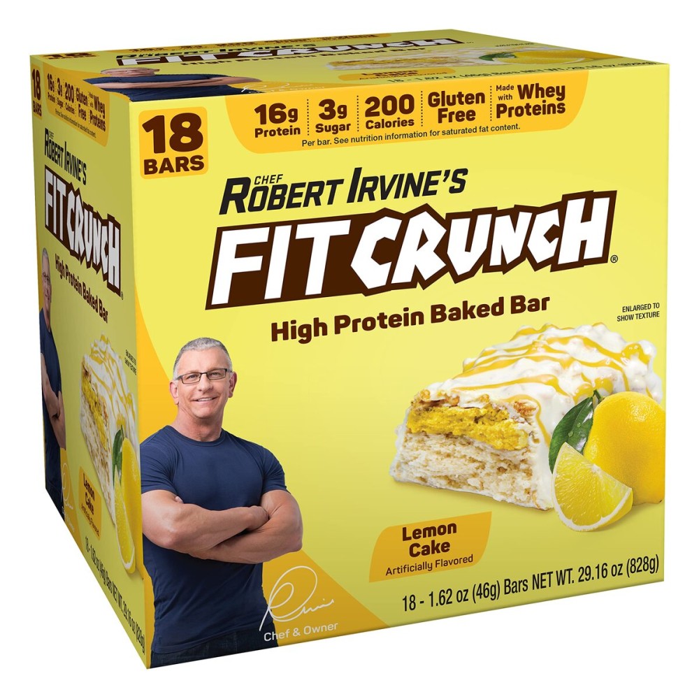 FITCRUNCH Snack Size Protein Bars, 6-Layer Baked Bar, 3g of Sugar & Soft Cake Core (18 Bars, Lemon Cake)