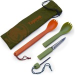 Tapirus Spork Tactical 2-pack Orange/Green | BPA Free Spork, Stainless Steel Knife and Fire Starter | 3 in 1 multipurpose utensil | Hiking, camping & backpacking gear | Fit for MRE