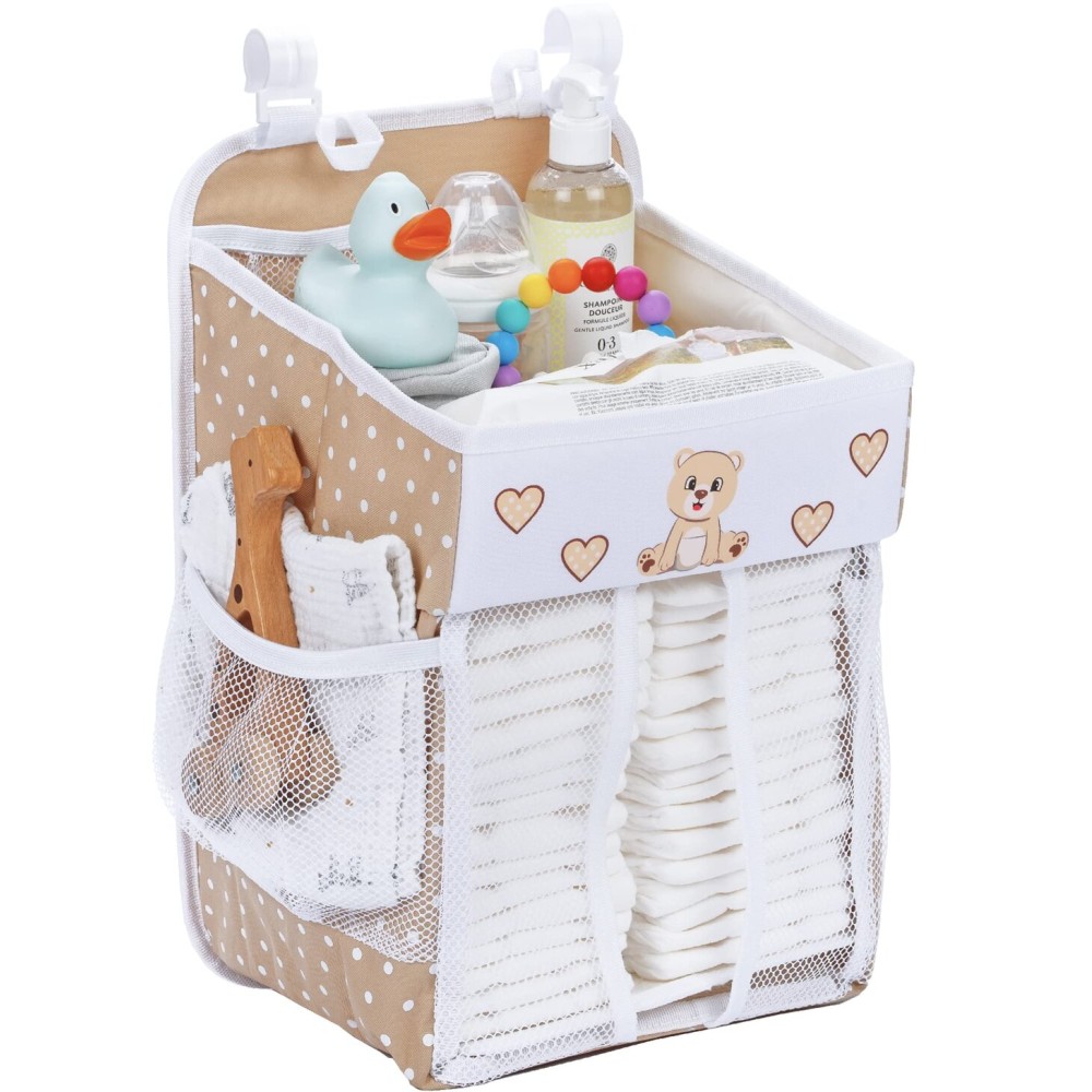 CRADLE STAR Hanging Diaper Caddy - Baby Shower Gifts Diaper Organizer for Changing Table - Hold 50+ Diapers - Nursery Baby Essentials for Newborn - Teddy Design - 17x9x9 inches