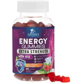 Energy Gummies 1000mcg - with Vitamin B12, Green Tea Natural Caffeine Support, Daily Energy Gummies - Delicious Berry Flavor B12 Chewable Exercise Supplement for Running Cycling & Sports - 60 Chews
