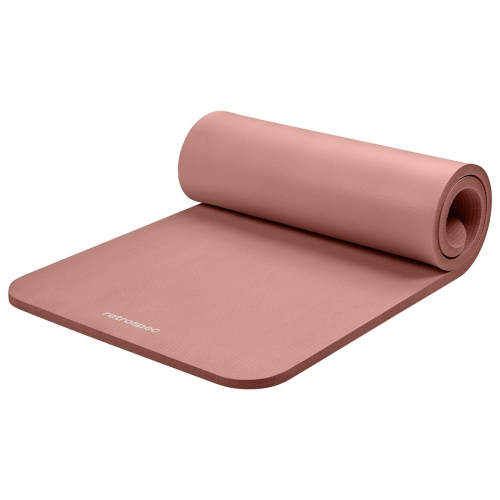 Retrospec Solana Yoga Mat 1 Thick w/Nylon Strap for Men & Women - Non Slip Exercise Mat for Home Yoga, Pilates, Stretching, Floor & Fitness Workouts - Rose