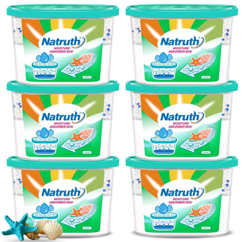 NATRUTH Moisture Absorbers 6 pack, 12.5Oz Portable Humidity Absorber Boxes for Your Bathroom, Closet & Car, Dehumidifier with Ocean Fragrance