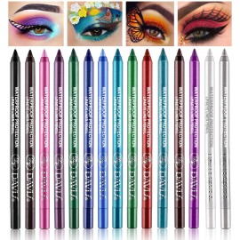 LemonSac 15PCS Colorful Eyeliner Pen Set, Eye Shadow Pencil, Pearl & Matte Metallic Glitter Eyeliner for Women, Eye & Lip Liner, Professional Eye Makeup Set