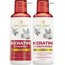 NATURAVIS Keratin Shampoo and Conditioner Set - Sulfate Free, All Hair Types - Women and Men - 16.9 Fl Oz (Pack of 2)