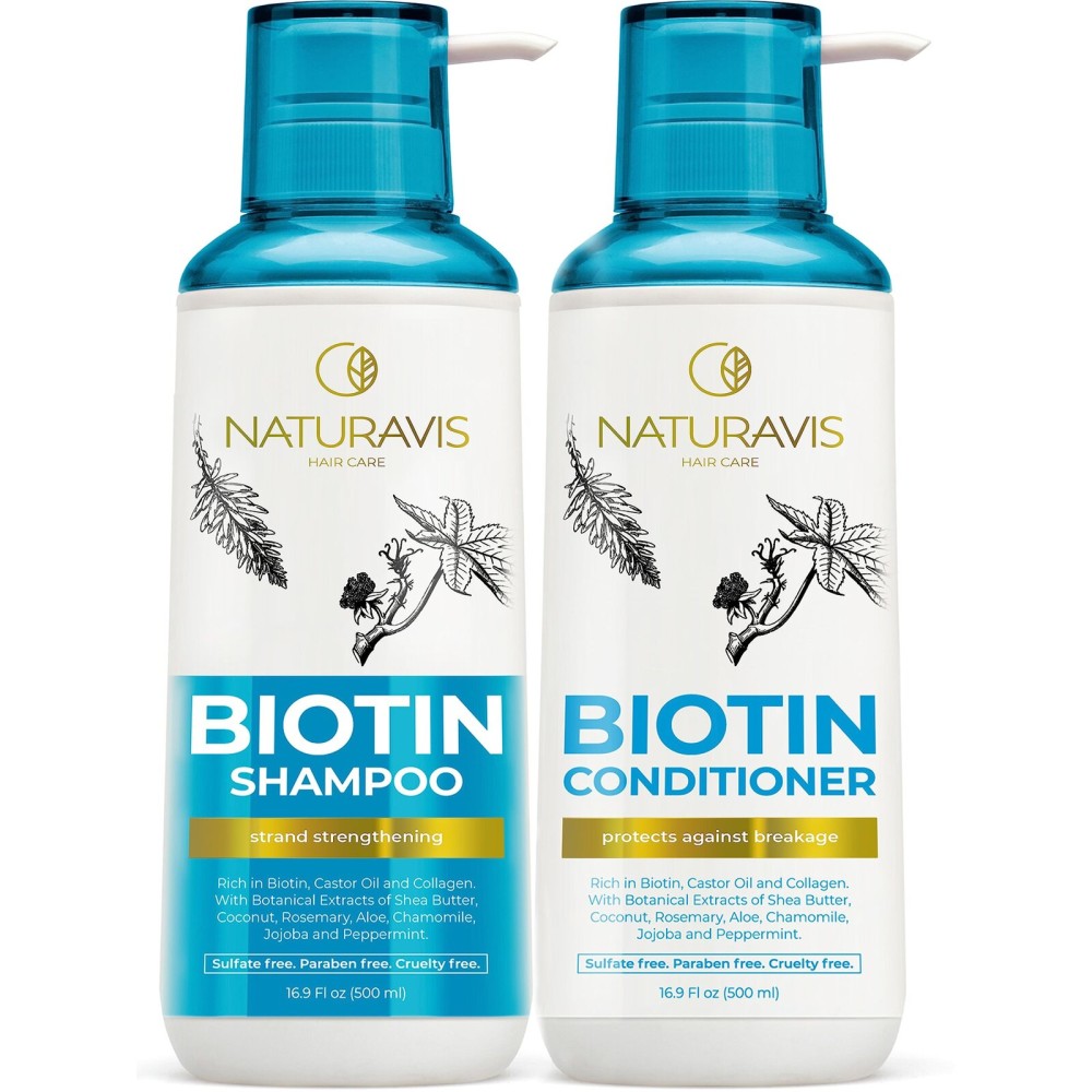 Biotin Shampoo and Conditioner Set with Castor Oil - Sulfate Free Formula to Boost Volume for Thinning Hair - Thickening Ingredients for Men and Women - Volumizing Salon Grade Treatment with Rosemary