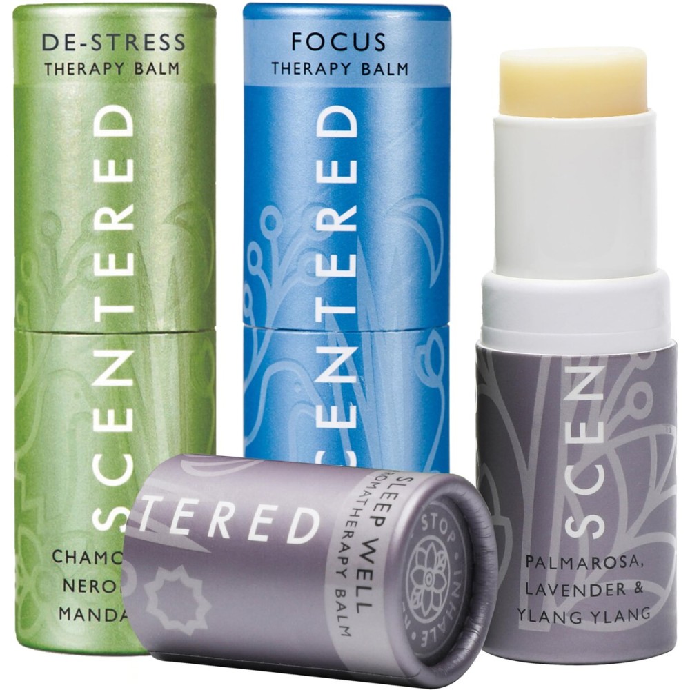 Scentered Aromatherapy Balm Gift Set - Calm & Confident - Pack of 3 Balms: Sleep Well, De-Stress, Focus - Rosemary, Cedarwood, Lavender Essential Oils - Aromatherapy Gifts for Women