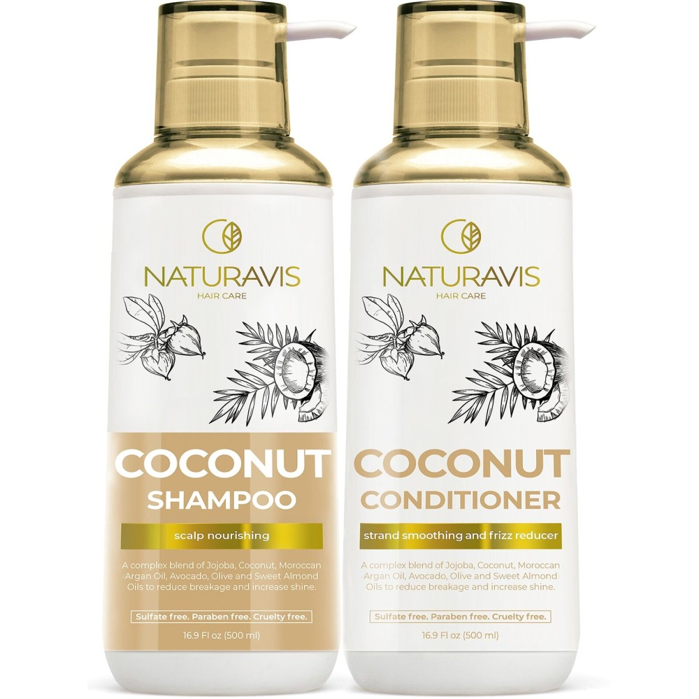 Coconut Shampoo and Conditioner Set - Sulfate Free and Paraben Free Intense Moisturizing Treatment with Jojoba - For Hydrating Your Scalp and Restoring Dry and Damaged Hair