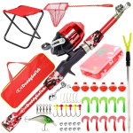 DaddyGoFish Kids Fishing Pole - Rod Reel Combo Tackle Box Starter Set - First Year Small Dock Gear Kit for Boys Girls Toddler Youth Age Beginner Little Children Junior Anglers (Red, 5ft)