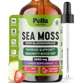 Pella Nutrition Sea Moss Drops with Bladderwrack - 4X Faster Absorption Than Irish Sea Moss Gel Superfood, Gummies, and Capsules - Digestive & Immune Support Supplement (Strawberry Lime, 60mL)