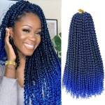 18 Inch Passion Twist Hair, Ombre Blue Water Wave Crochet Hair for Women Passion Twists Braiding Hair Long Bohemian Synthetic Curly Braiding Hair Extensions Passion Twist Crochet Hair(7pcs,1B/Blue)