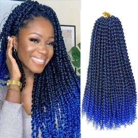 18 Inch Passion Twist Hair, Ombre Blue Water Wave Crochet Hair for Women Passion Twists Braiding Hair Long Bohemian Synthetic Curly Braiding Hair Extensions Passion Twist Crochet Hair(7pcs,1B/Blue)