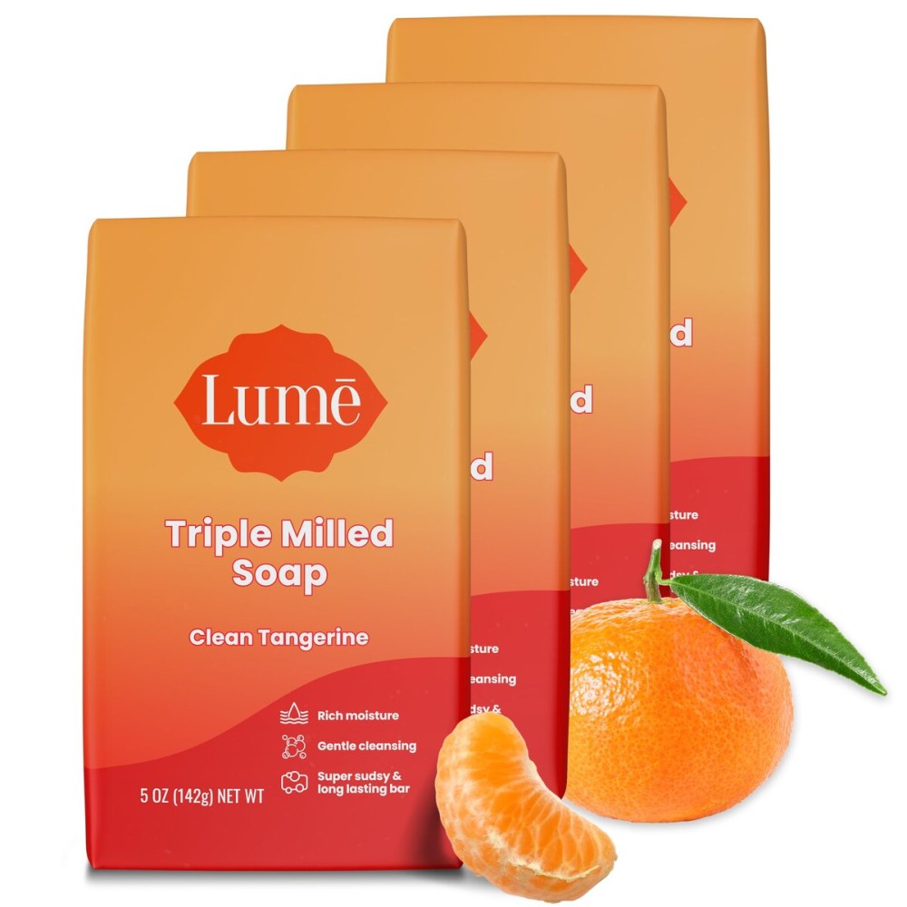 Lume Triple Milled Bar Soap - Rich Moisture & Gentle Cleansing - Paraben Free, Phthalate Free, Skin Safe - 5 ounce (Pack of 4) (Clean Tangerine)
