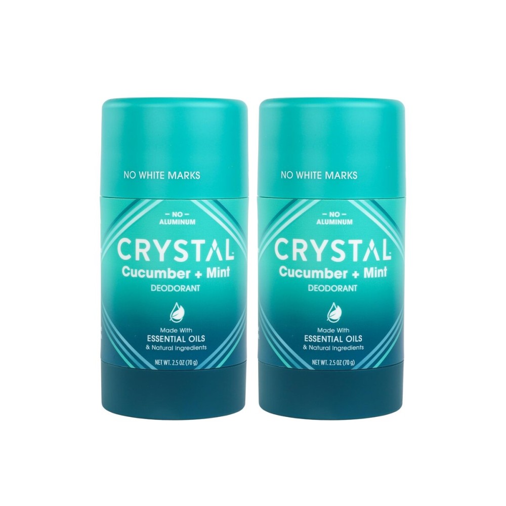 CRYSTAL Magnesium Solid Stick Natural Deodorant, Non-Irritating Aluminum Free Deodorant for Men or Women, Safely and Effectively Fights Odor, Baking Soda Free, Cucumber + Mint, 2.5 Oz (Pack of 2)