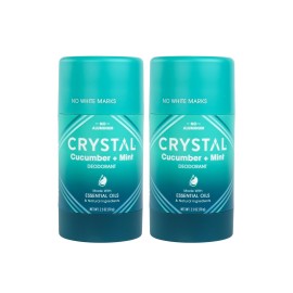 CRYSTAL Magnesium Solid Stick Natural Deodorant, Non-Irritating Aluminum Free Deodorant for Men or Women, Safely and Effectively Fights Odor, Baking Soda Free, Cucumber + Mint, 2.5 Oz (Pack of 2)