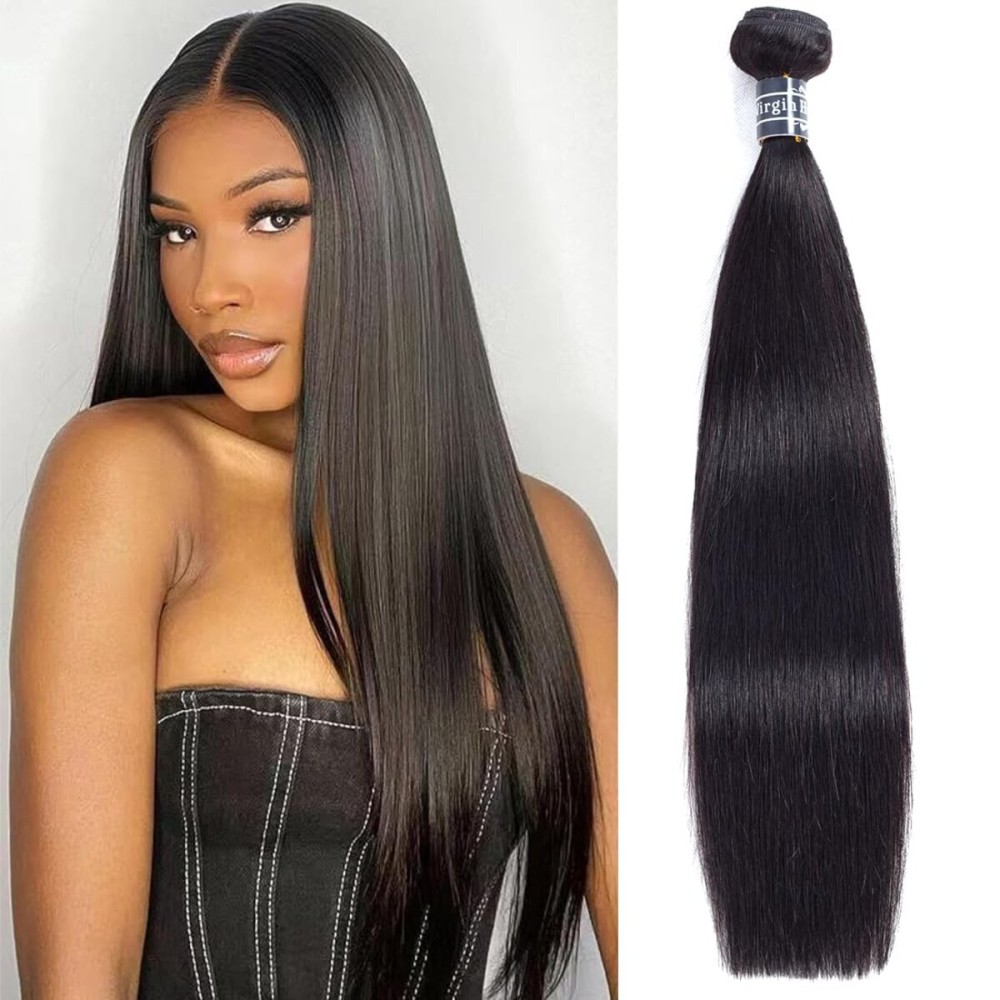 Amella Hair Brazilian Virgin Hair Straight 1 Bundle 100% Unprocessed Brazilian Straight Human Hair Weave Bundles Weaving Natural Black Color (10inch,95g)