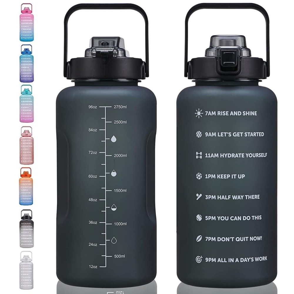 ST-YIBEN 128oz Large Motivational Water Bottle with Time Marker,Leakproof & BPA Free 1/One Gallon Big Black Water Bottle with Straw & Handle Tritan Water Jug for Women Men to Fitness,Gym,Sports