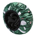 YIZIJIZI Triple Layer Reusable Waterproof Shower Cap for Women Large Terry Lined Hair Cap for Long Thick Hair Travel Bath Care Green Flowers