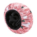 YIZIJIZI Triple Layer Reusable Waterproof Shower Cap for Women Large Terry Lined Hair Cap for Long Thick Hair Travel Bath Care Pink Flowers