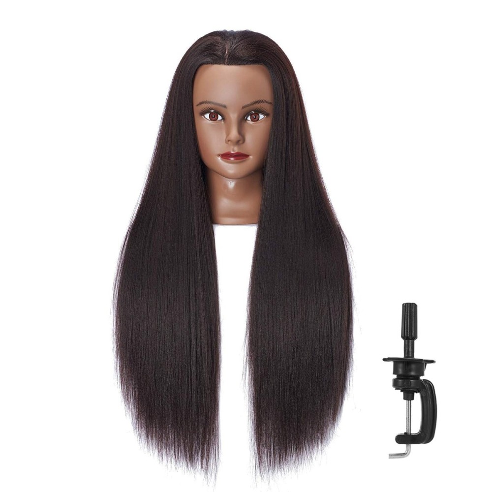 Hairlink 26-28\'\' Mannequin Head Yaki Synthetic Fiber Hair Styling Training Head Dolls for Cosmetology Manikin Maniquins Practice Head with Stand (9926LB0220)