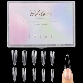 Ohlove 500Pcs Stiletto Nail Tips Full Cover Clear Fake Nails for Acrylic Nails, 10 Sizes