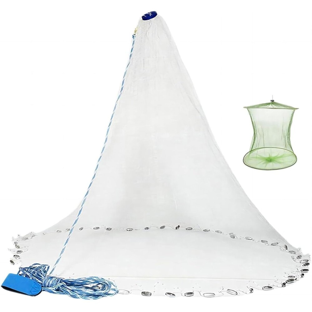 Yeahmart Handmade American Saltwater Fishing Cast Net with Heavy Duty Real Zinc Sinker Weights for Bait Trap Fish 8Ft Radius, 3/8 Inch Mesh Size