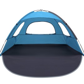 WhiteFang Beach Tent Anti-UV Portable Sun Shade Shelter for 3 Person, Extendable Floor with 3 Ventilating Mesh Windows Plus Carrying Bag, Stakes and Guy Lines (Blue)