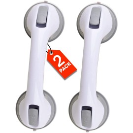 Grab Bars for Bathtubs and Showers, Heavy Duty Shower Handle 2 Pack 12 Inch for Elderly Assistance Products Seniors Suction Cup Removable Handrails Handicap Bath Grip Bathroom Safety Grips No Drilling