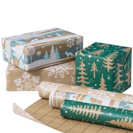 RUSPEPA Christmas Wrapping Paper Rolls with Tags and Jute String - 17 inches x 10 feet per Roll, Total of 3 Rolls