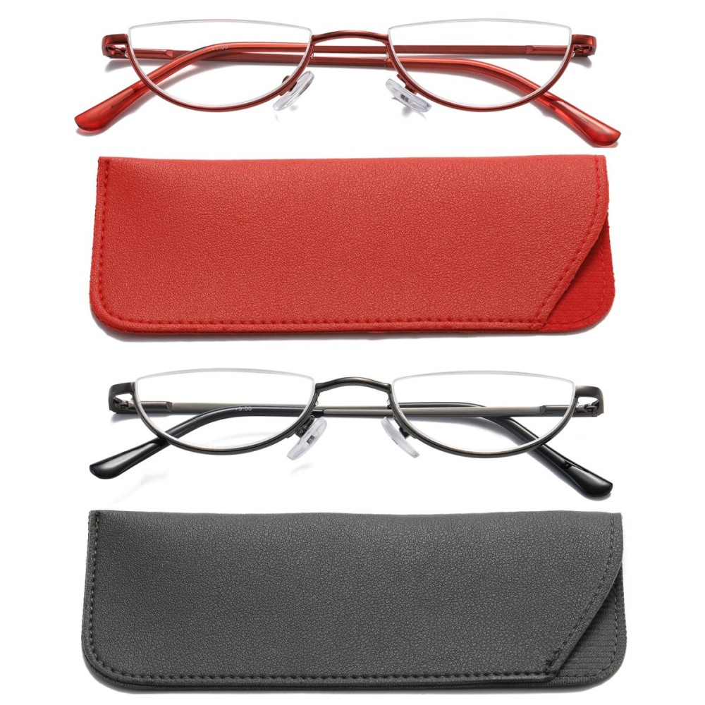 Viseng 2 Pack Vintage Alloy Half Moon Reading Glasses Women Men Slim Half Frame Lens Readers Glasses +2.75