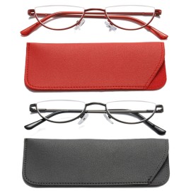 Viseng 2 Pack Vintage Alloy Half Moon Reading Glasses Women Men Slim Half Frame Lens Readers Glasses +2.75