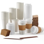 JOLLY PARTY [100 Pack] 16 oz Paper Coffee Cups, Disposable Paper Coffee Cup with Lids, Sleeves, and Stirrers, Hot/Cold Beverage Drinking Cup for Water, Juice or Tea, Suitable for Home,Shops and Cafes