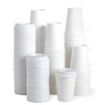 JOLLY PARTY [100 Pack] 12 oz Paper Coffee Cups, Disposable Paper Coffee Cup with Lids, Hot/Cold Beverage Drinking Cup for Water, Juice or Tea, Suitable for Home, Shops and Cafes
