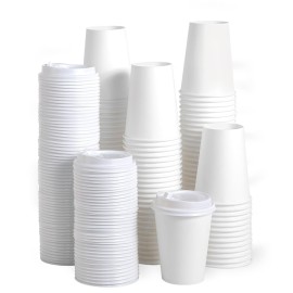 JOLLY PARTY [100 Pack] 12 oz Paper Coffee Cups, Disposable Paper Coffee Cup with Lids, Hot/Cold Beverage Drinking Cup for Water, Juice or Tea, Suitable for Home, Shops and Cafes
