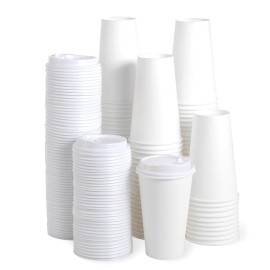 JOLLY PARTY [100 Pack] 16 oz Paper Coffee Cups, Disposable Paper Cup with Lids, Hot/Cold Beverage Drinking Cup for Water, Juice, Coffee or Tea, Suitable for Home, Shops and Cafes