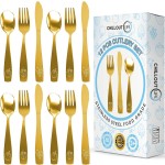 12 Piece Stainless Steel Kids Silverware Set - Child and Toddler Safe Flatware - Kids Utensil Set - Metal Kids Cutlery Set Includes 4 Small Kids Spoons, 4 Forks & 4 Knives - Gold