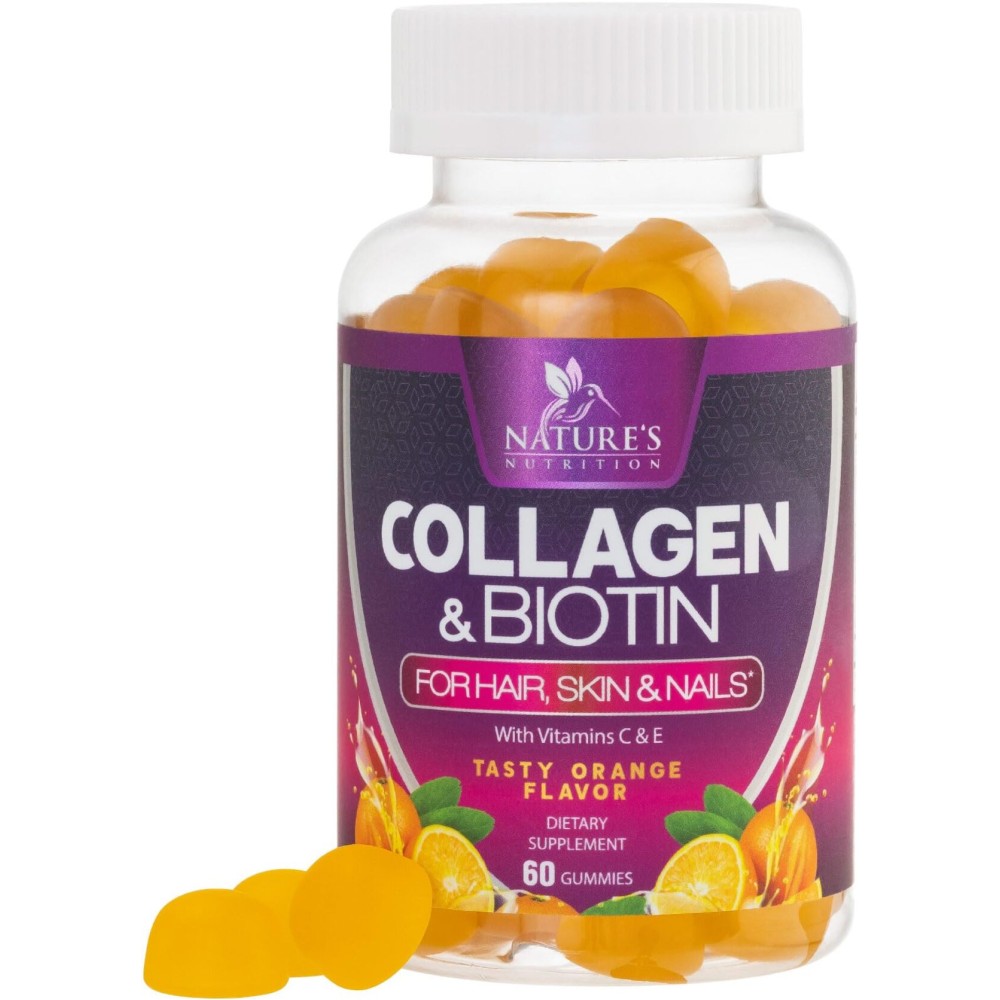Collagen Gummies with 2500mcg Biotin, Vitamin C & Zinc - Hydrolyzed Collagen Peptide Type 1 & 3 Supplement - Advanced Hair, Skin & Nail Growth Support for Women & Men, Gluten Free, Non-GMO - 60 Count