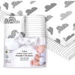 100% Organic Cotton Fitted Travel Crib/Playard Sheets for Guava Lotus, Dream on Me, Baby Joy and All 24 x 42 Pads/mattresses. Safety Strap Holes in Corners. 2 Pk, Clouds and Stripes